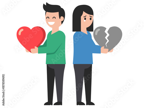 A contrasting illustration depicts optimism and pessimism symbolized by a heart and broken heart. Vibrant colors highlight the opposing emotions. Suitable for diverse commercial uses.