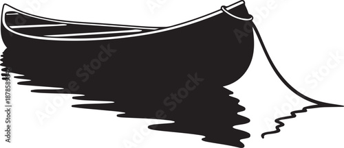 Black Silhouette of a Small Boat on Calm Water