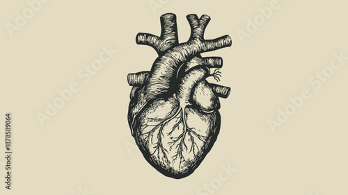 Anatomical Illustration of Human Heart Structure.