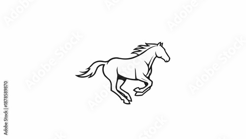 Running Horse Silhouette Line Art Illustration.