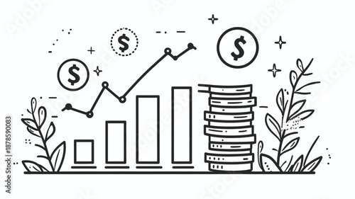 Financial Growth Illustrated with Coin Stack and Chart.