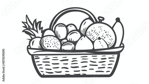 Fruit Basket Illustration with Various Fruits.