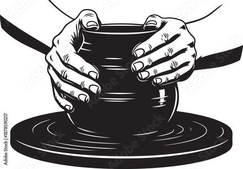 Hands shaping clay on a pottery wheel creatively forming