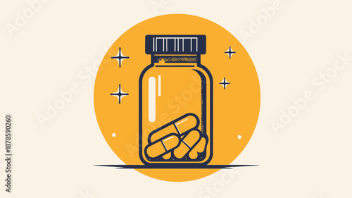 Pills in a Glass Bottle Illustration.
