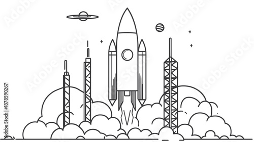 Rocket Launching into Space with Towers.