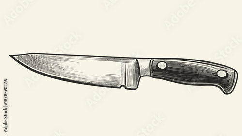 Sharp Kitchen Knife with Black Handle.