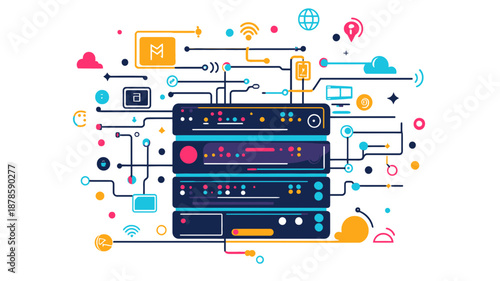 Server Room Network Equipment and Cables.