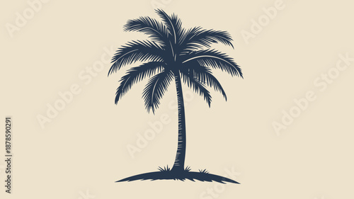 Single Palm Tree Silhouette Illustration.