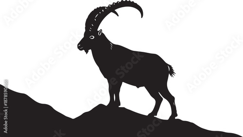 Majestic Goat Standing on Mountain Peak Silhouette Illustration Art