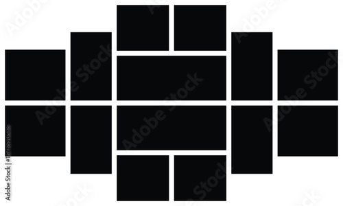 Empty collage art frames vector template for Pictures and interior presentation. Rectangle black frame abstract background. Mood board, portfolio and grid album for family photo and stationary mockup.
