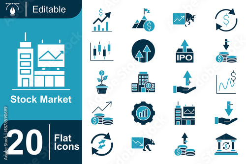 Stock Market Flat Icons Collection