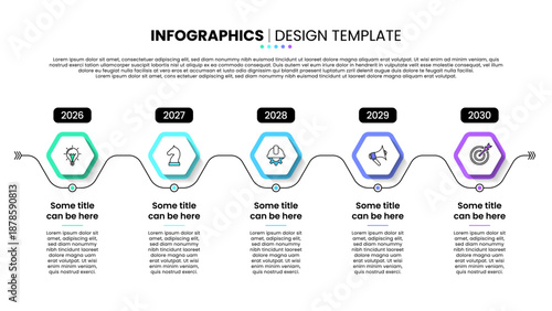 Infographic template. Timeline with hexagons and 5 steps
