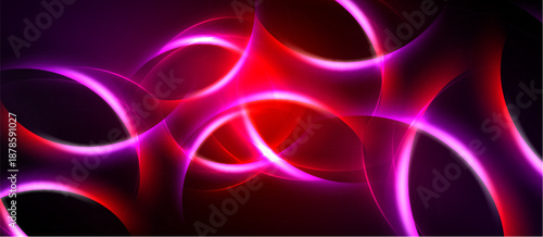Abstract background features vibrant curves, glowing lines. Purple, red hues create dynamic energy, smooth transitions. Modern design.