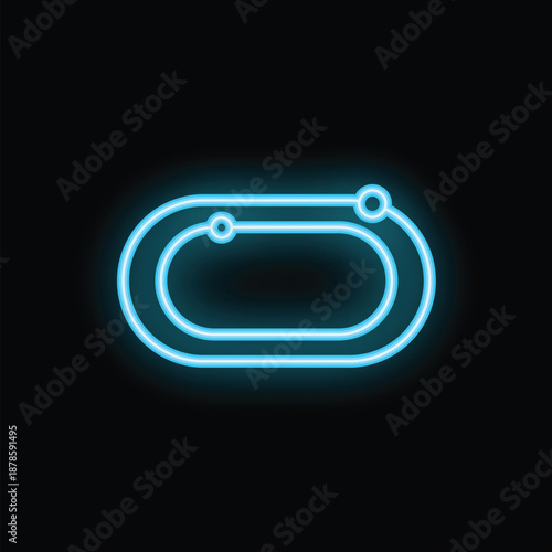 Bright neon blue chain links are glowing on a black background