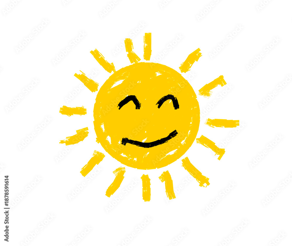 Fototapeta premium Hand Drawn Smiling Yellow Sun Doodle Illustration Isolated on White Background
