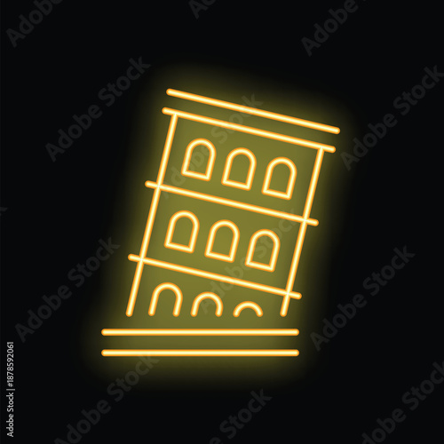 Glowing neon line leaning tower of pisa icon isolated on black background. Vector illustration
