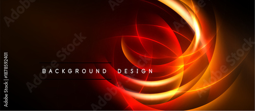 Dynamic abstract background. Red, orange glows create swirling lines, modern design element. Dark tones dominate composition.