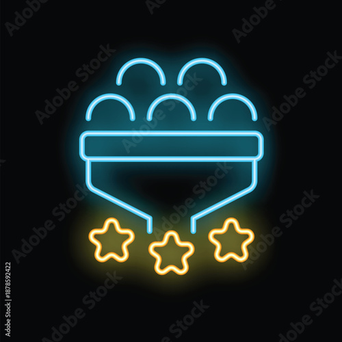 Neon icon of a value chain with raw materials being processed and transformed into stars