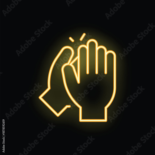 Two hands clapping giving applause neon sign on black background