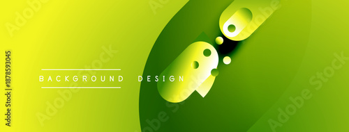 Abstract gradient background. Overlapping shapes create dynamic visual effect. Text labels indicate design purpose. Bright yellow transitions to green.
