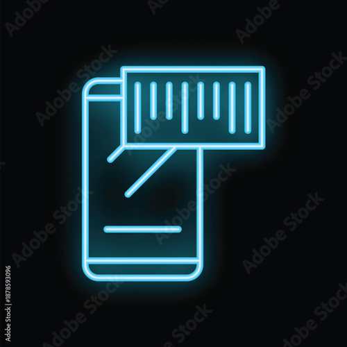 Blue neon icon of a smartphone measuring length with augmented reality ruler app