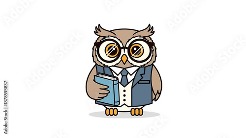 Cartoon Owl Professor Holding a Book.