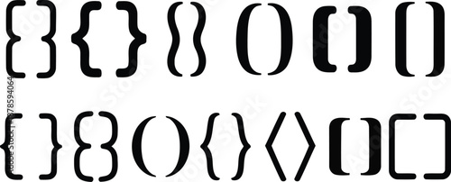 A comprehensive collection of black bracket and parenthesis symbols displayed neatly against a clean white background