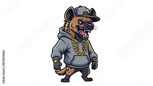 Cartoon Hyena Wearing a Hoodie and Gold Chain.