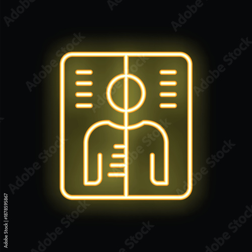 Glowing neon icon of an x ray image on a black background