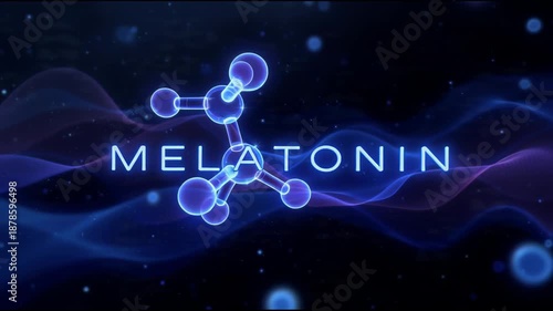 Dynamic digital illustration depicting a glowing Melatonin molecular structure, symbolizing natural sleep regulation and biochemical processes within the human body