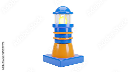 Stylized 3D Lighthouse with Glowing Yellow Light