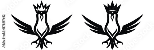 Dynamic bird silhouettes in flight with bold graphic styleFlying African red rumped swallow bird Silhouette Design  And Vector Illustration.Regal bird emblems with crowns for luxury branding
