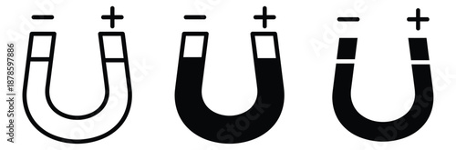 Magnet & Electromagnetic Icon. Science Icon Set Vector Logo Symbol.Magnets with plus and minus signs on white background,