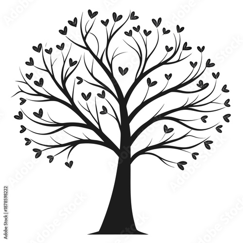 Tree of Hearts Minimalist Line Art Valentine Love Vector Illustration