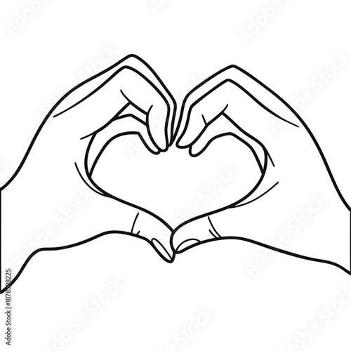 Hands Making Heart Shape Minimalist Line Art Valentine Vector