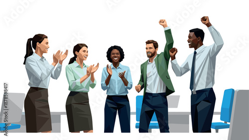 Diverse team celebrating success in office environment