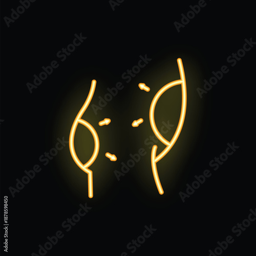 Bright golden neon sign depicting liposuction procedure removing fat from abdomen area
