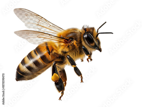 Honeybee close-up isolated on transparent background