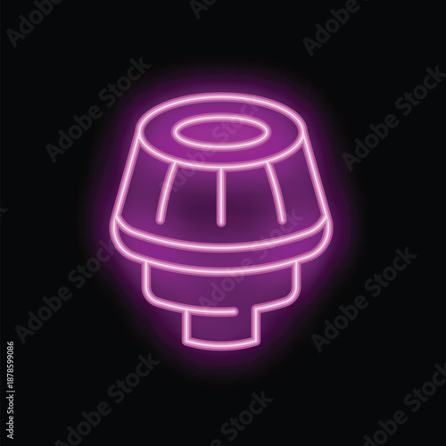 Glowing neon icon of a car air filter on a black background