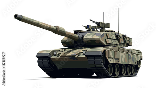 Camouflage military tank in modern flat design on white background
