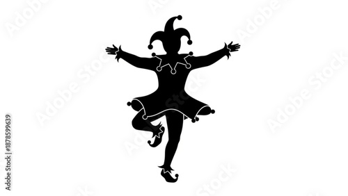 Jester Dancing Silhouette Isolated on White Background