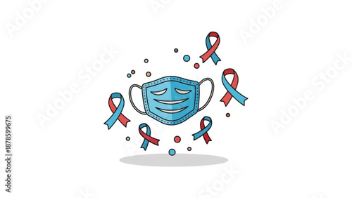 Blue Medical Face Mask with Awareness Ribbons Symbolizing Healthcare and Support