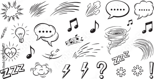 Hand drawn comic effect icons for creative storytelling projects