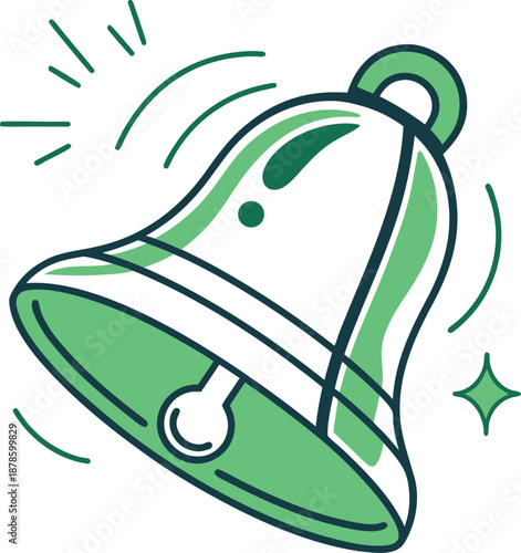Flat social platform notification bell icon green vector illustration