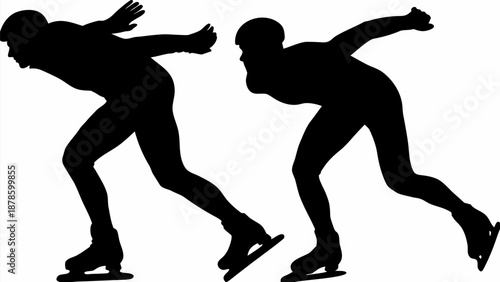 Two speed skaters in motion as a silhouette graphic
