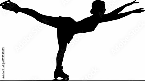 A silhouette of a figure skater in a dynamic pose against a white background silhouette