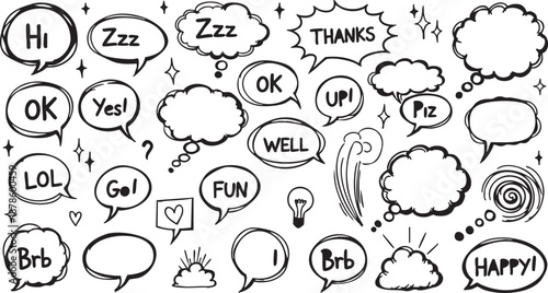 Collection of expressive speech bubbles and thought clouds