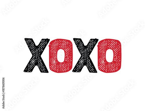 Hand Drawing Xoxo black & red typography Poster, xoxo hugs and kissing lettering lipstick PNG design, xoxo art print, xoxo sticker for valentine, xoxo svg cut file, xoxo png, xoxo text vector.