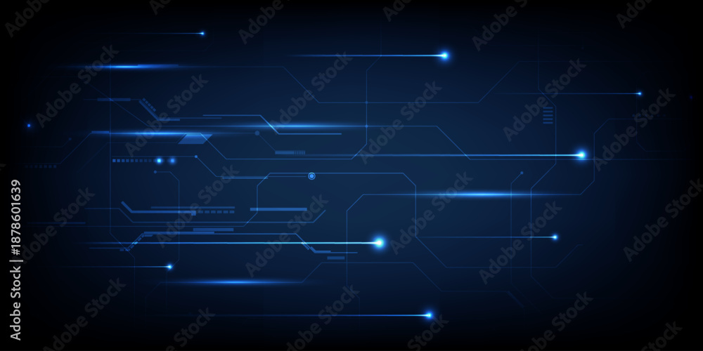Obraz premium Vector illustrations of futuristic digital technology background with digital element and grid line circuit network for advertising and game artwork.Future tech design concepts.