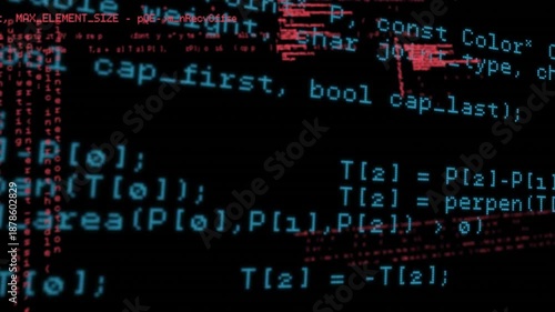 Animation of blue and red data processing over black background